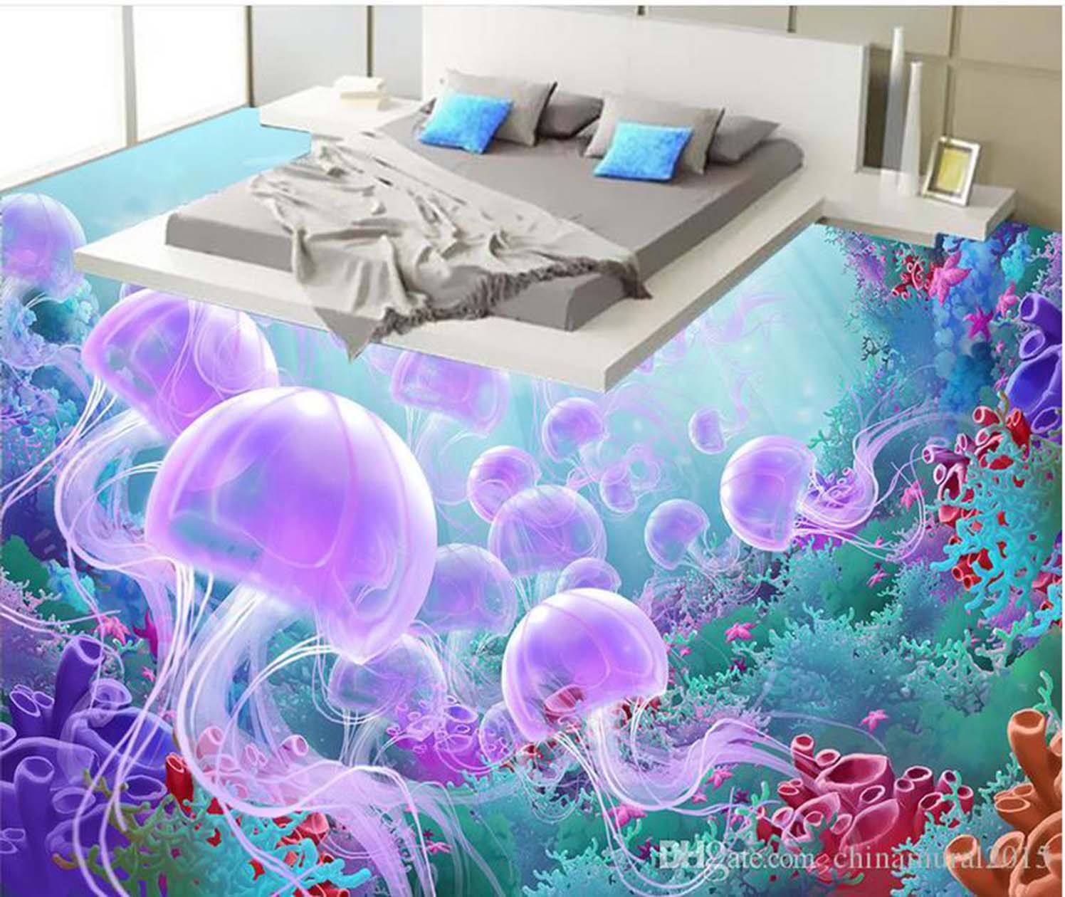 SÀN PHÒNG NGỦ TRANH GẠCH 3D ÉP KÍNH CƯỜNG LỰC