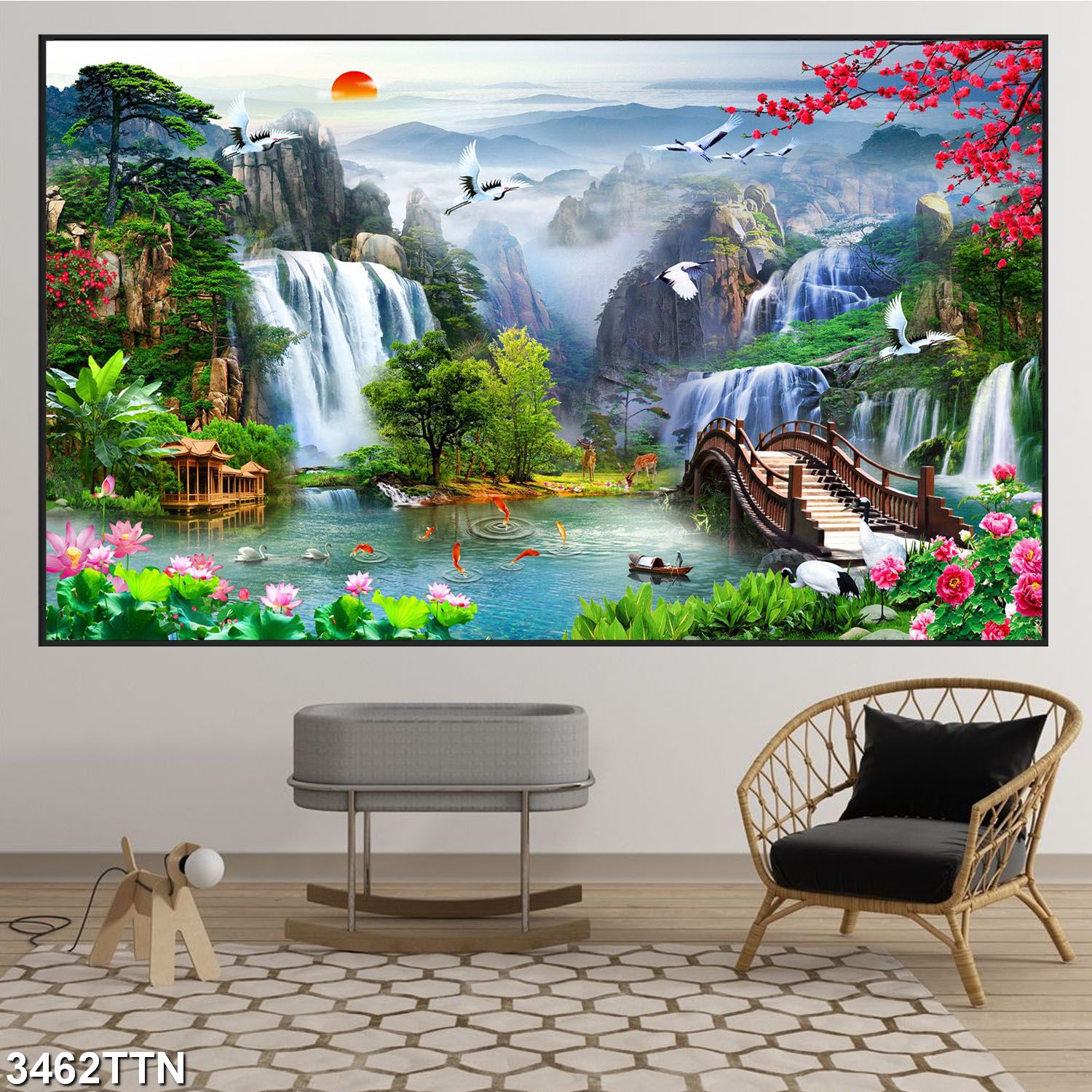 Tranh gạch 3D Sơn Thủy Hữu Tình hoang dã và hùng vĩ